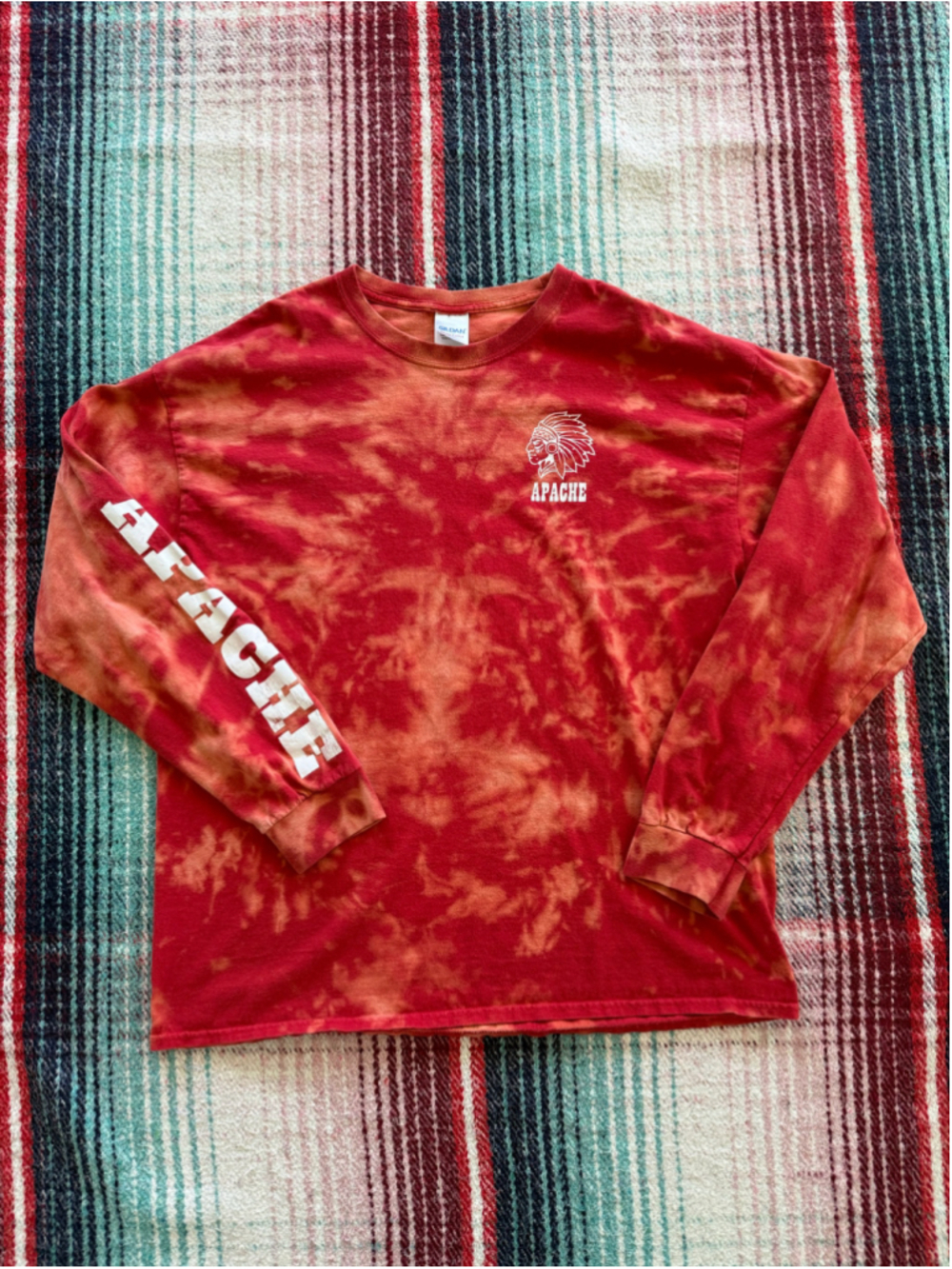 Vintage Apache Camp Out Red Bleach Dye Long Sleeve T-Shirt XL